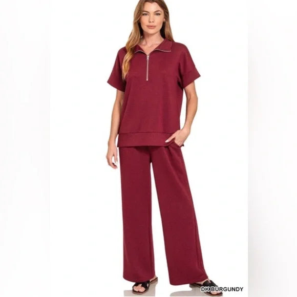 Scuba Half Zip and Pants Set-Sets-Podos Boutique, a Women's Fashion Boutique Located in Calera, AL