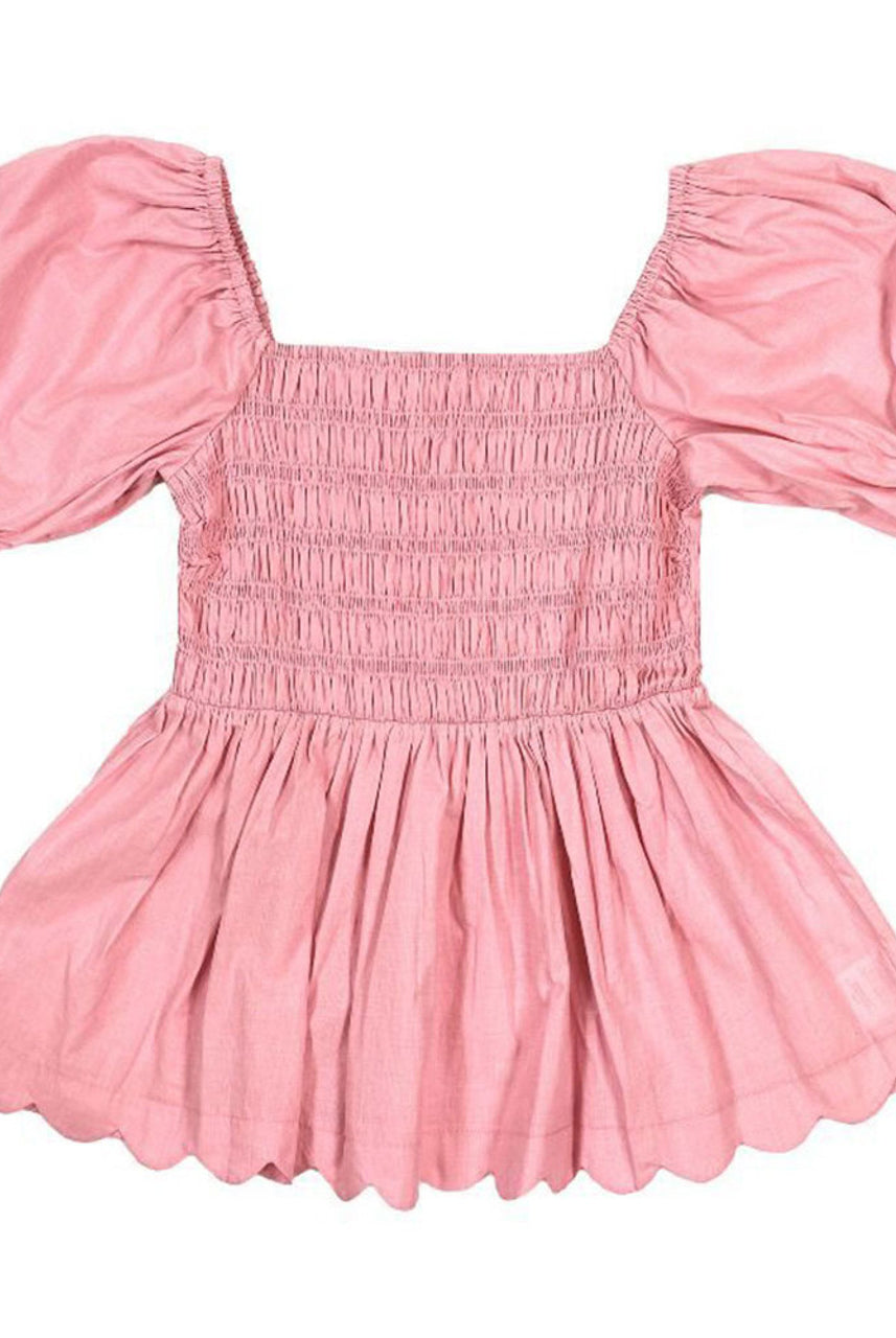 SS Puff Sleeve Scallop Hem Top-Podos Boutique, a Women's Fashion Boutique Located in Calera, AL