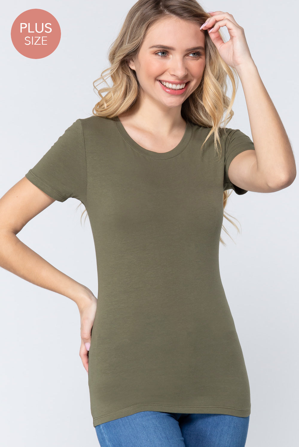 PLUS Jersey Crew Top-Short Sleeves-Podos Boutique, a Women's Fashion Boutique Located in Calera, AL