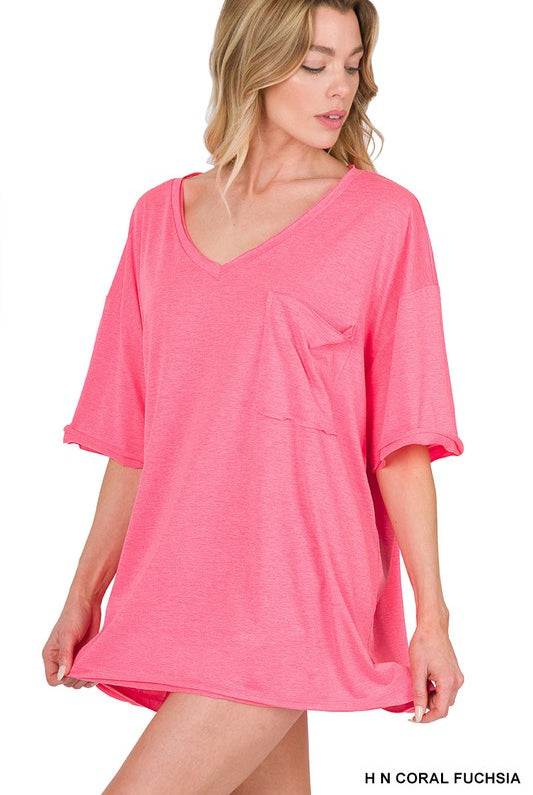 Oversize Boyfriend Pocket T-Short Sleeves-Podos Boutique, a Women's Fashion Boutique Located in Calera, AL