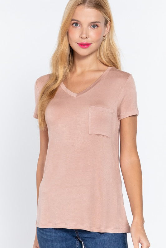 Debbie Pocket T-Short Sleeves-Podos Boutique, a Women's Fashion Boutique Located in Calera, AL
