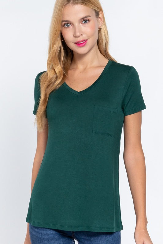 Debbie Pocket T-Short Sleeves-Podos Boutique, a Women's Fashion Boutique Located in Calera, AL