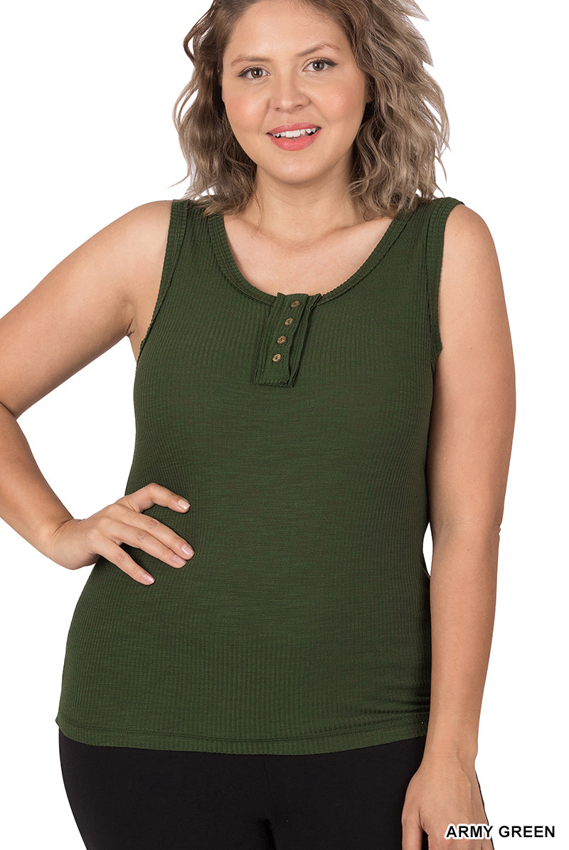 PLUS Ribbed Button Tank-Tank Tops-Podos Boutique, a Women's Fashion Boutique Located in Calera, AL