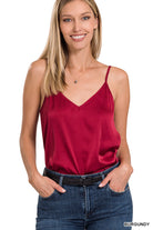 Charmeuse V-Neck Cami-Tank Tops-Podos Boutique, a Women's Fashion Boutique Located in Calera, AL