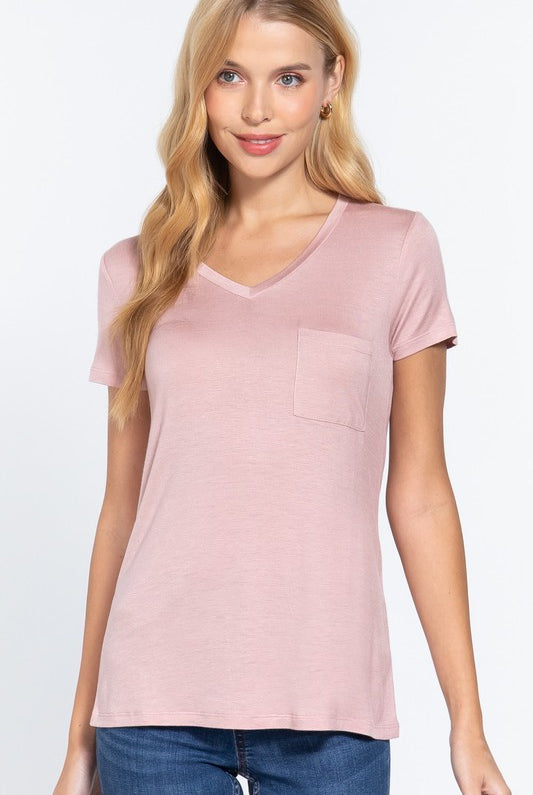 Debbie Pocket T-Short Sleeves-Podos Boutique, a Women's Fashion Boutique Located in Calera, AL