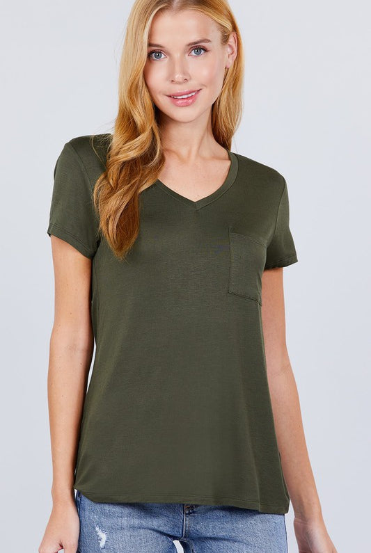 Debbie Pocket T-Short Sleeves-Podos Boutique, a Women's Fashion Boutique Located in Calera, AL