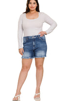 MR Frayed Hem Shorts PLUS-Shorts-Podos Boutique, a Women's Fashion Boutique Located in Calera, AL