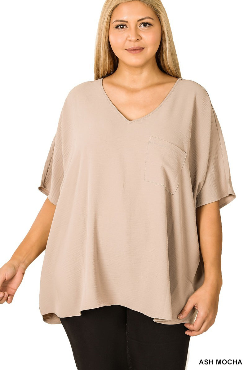 V-Neck Dolman SS Top PLUS-Short Sleeves-Podos Boutique, a Women's Fashion Boutique Located in Calera, AL