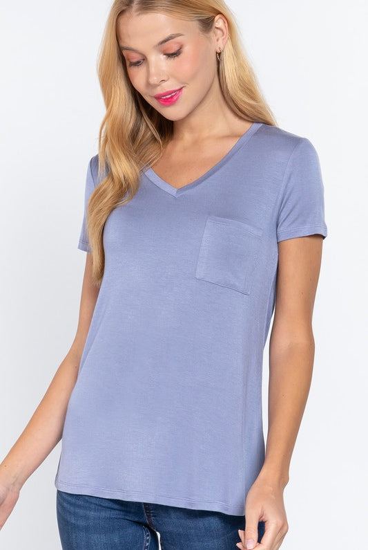 Debbie Pocket T-Short Sleeves-Podos Boutique, a Women's Fashion Boutique Located in Calera, AL