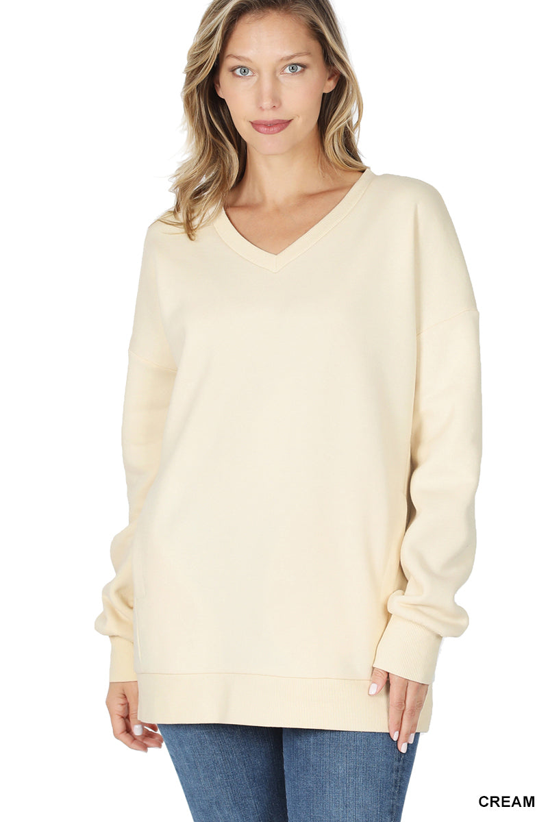 Side Pocket V-Neck Sweatshirt-Apparel & Accessories-Podos Boutique, a Women's Fashion Boutique Located in Calera, AL