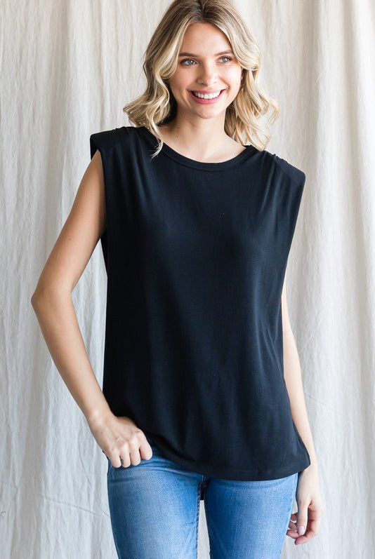 Padded Shoulder Top-Tank Tops-Podos Boutique, a Women's Fashion Boutique Located in Calera, AL