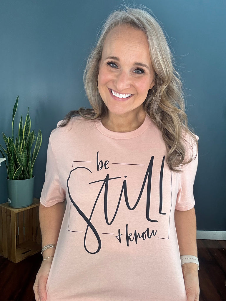 Be Still Graphic T-shirts-Graphic Tees-Podos Boutique, a Women's Fashion Boutique Located in Calera, AL