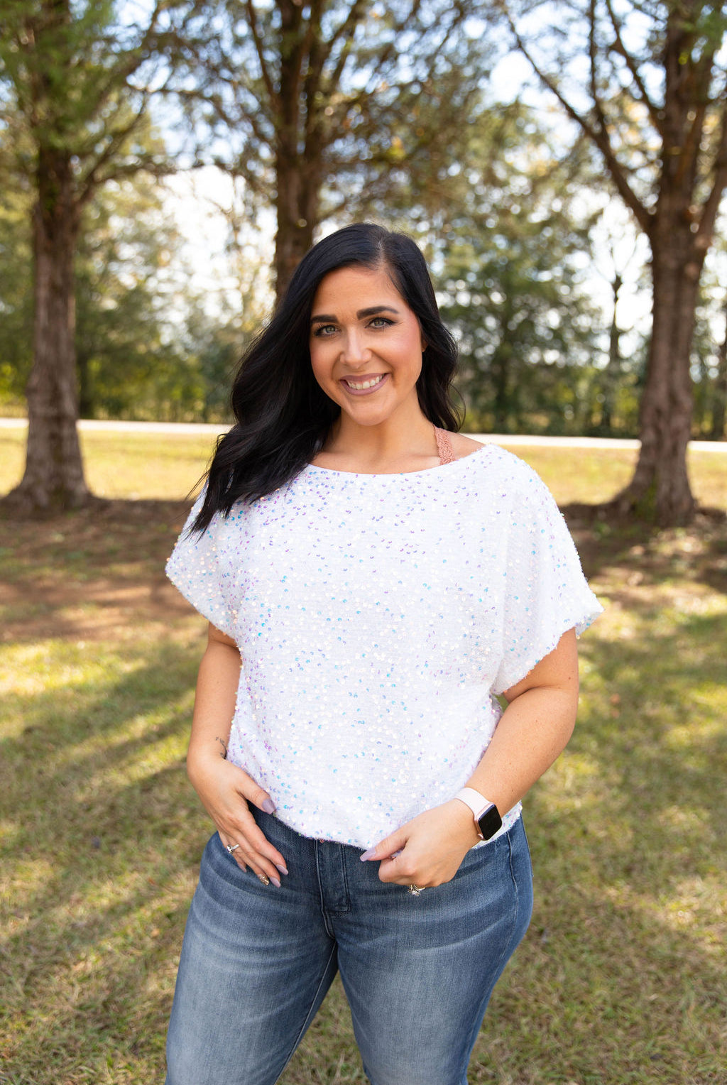 Boat Neck Sequin Top-Short Dresses-Podos Boutique, a Women's Fashion Boutique Located in Calera, AL