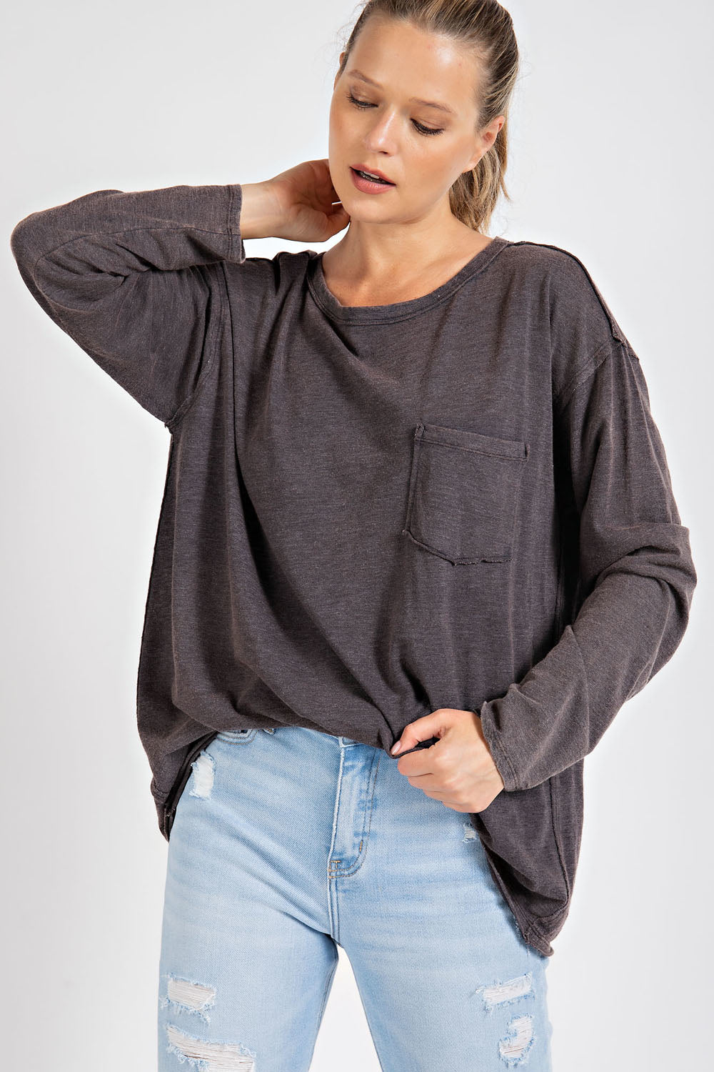 Rae Mode Mineral Washed Long Sleeve-Long Sleeves-Podos Boutique, a Women's Fashion Boutique Located in Calera, AL