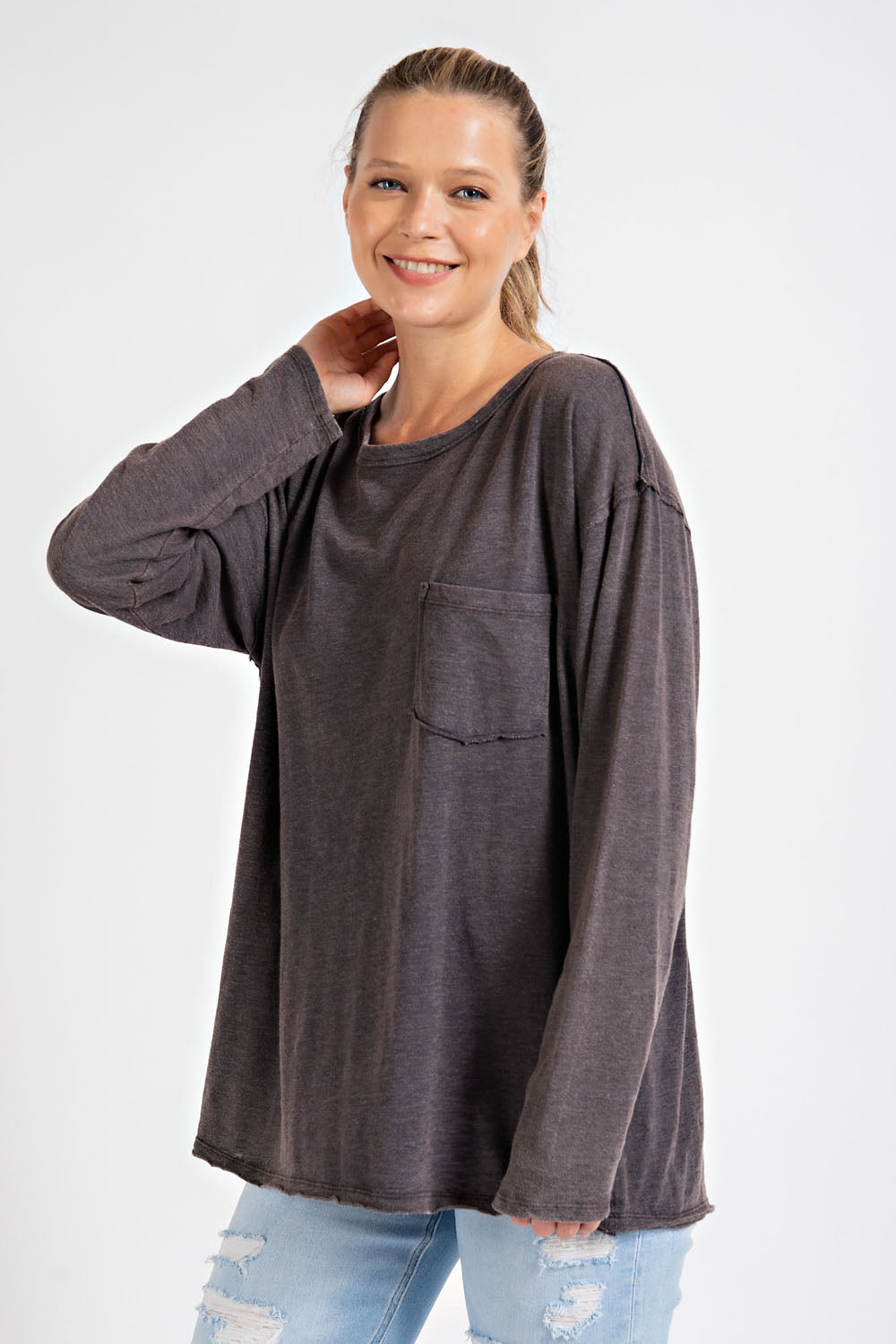Rae Mode Mineral Washed Long Sleeve-Long Sleeves-Podos Boutique, a Women's Fashion Boutique Located in Calera, AL