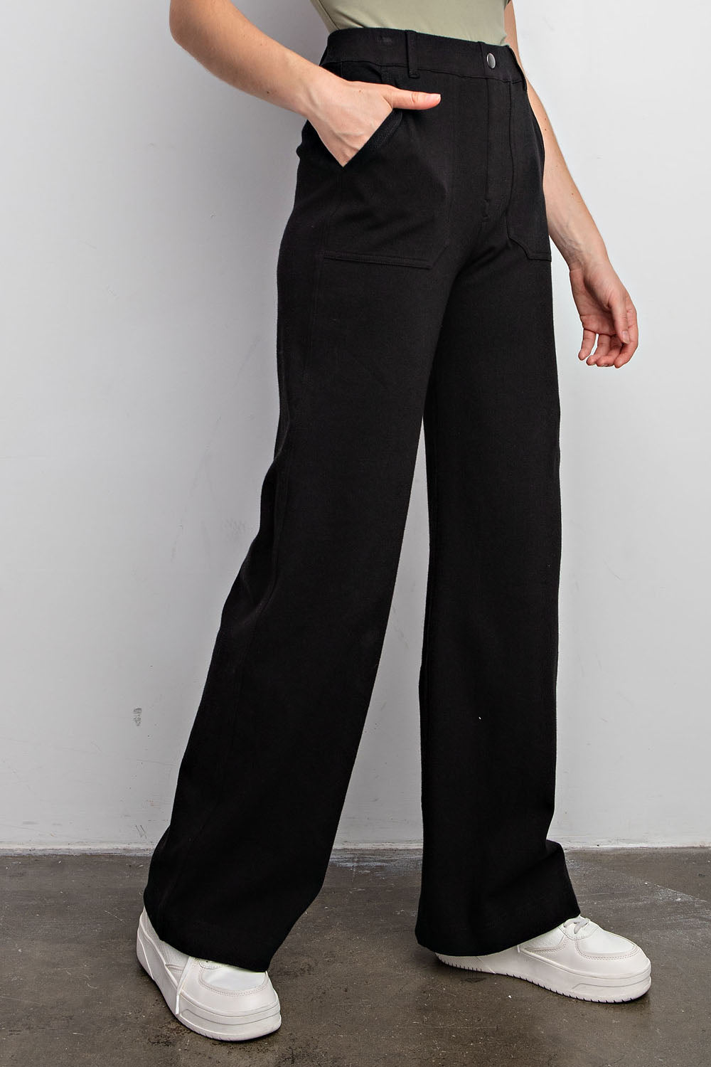 Cotton Stretch Twill Wide Leg Pants-Joggers-Podos Boutique, a Women's Fashion Boutique Located in Calera, AL