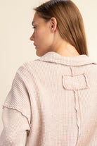 Waffle Polo Sweatshirt-Sweatshirts-Podos Boutique, a Women's Fashion Boutique Located in Calera, AL