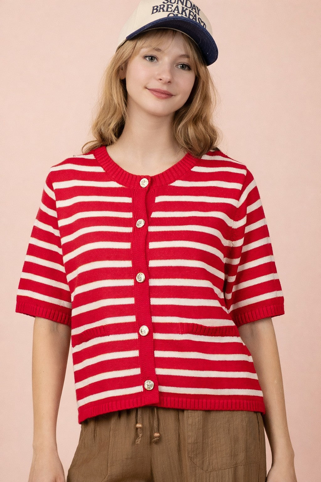 Striped Button Down Sweater-Sweaters-Podos Boutique, a Women's Fashion Boutique Located in Calera, AL