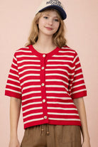 Striped Button Down Sweater-Sweaters-Podos Boutique, a Women's Fashion Boutique Located in Calera, AL
