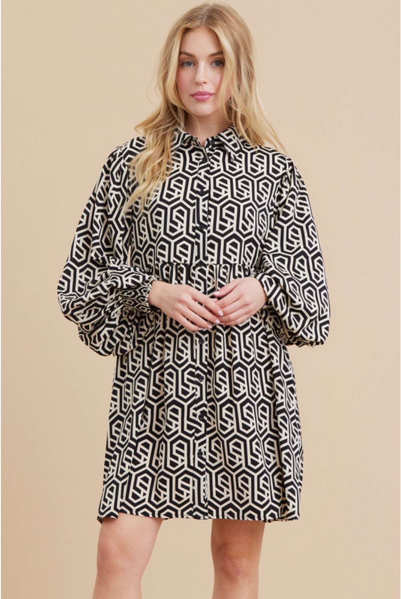 Geometric print Dress-Short Dresses-Podos Boutique, a Women's Fashion Boutique Located in Calera, AL