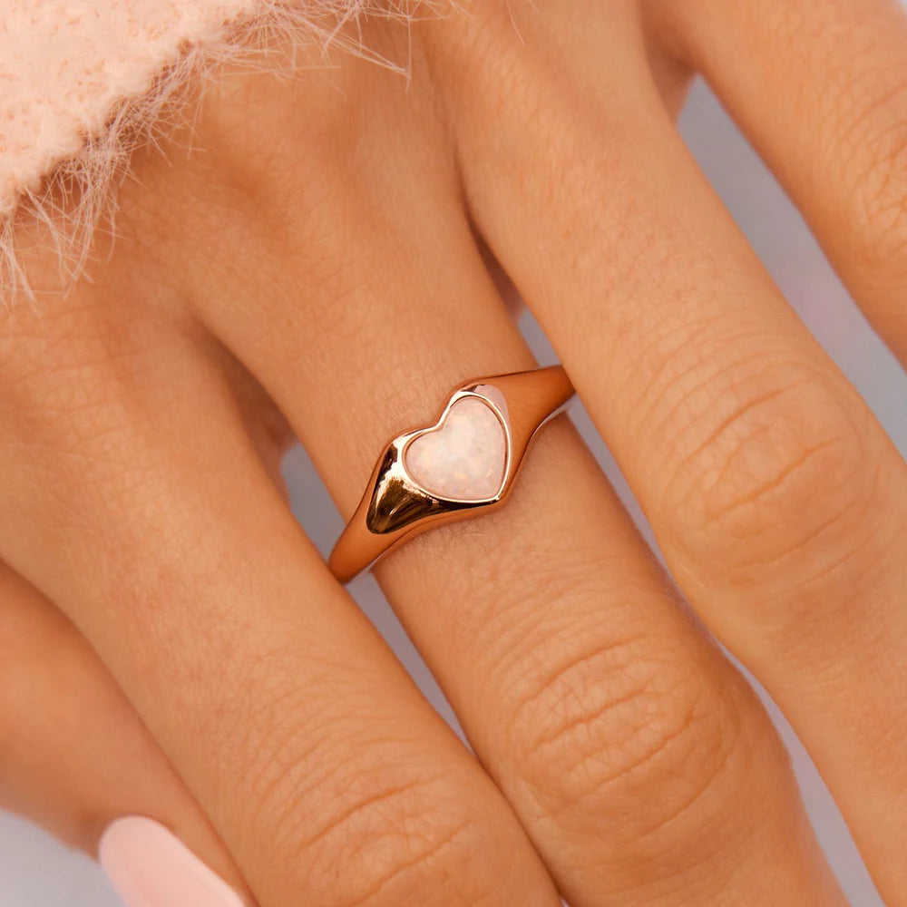 PV Stone Heart Signet Ring-Rings-Podos Boutique, a Women's Fashion Boutique Located in Calera, AL
