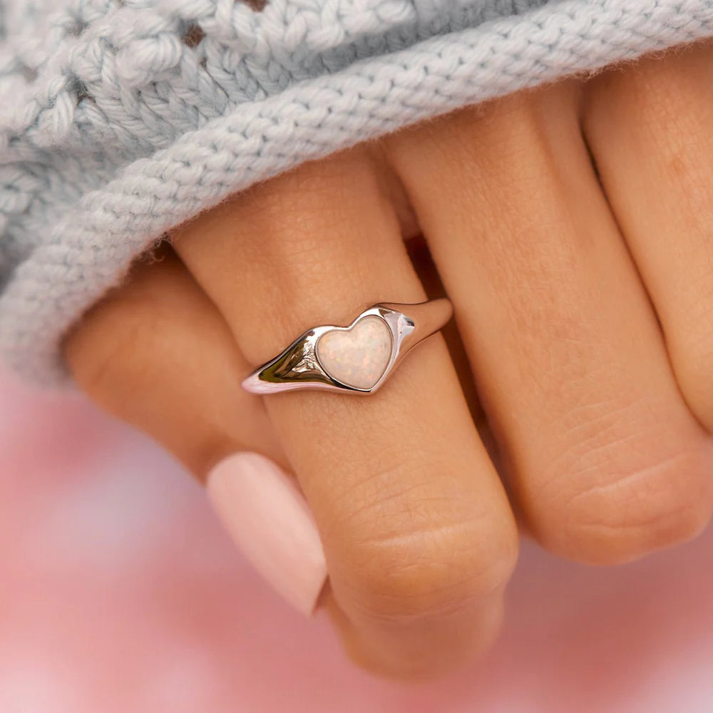 PV Stone Heart Signet Ring-Rings-Podos Boutique, a Women's Fashion Boutique Located in Calera, AL