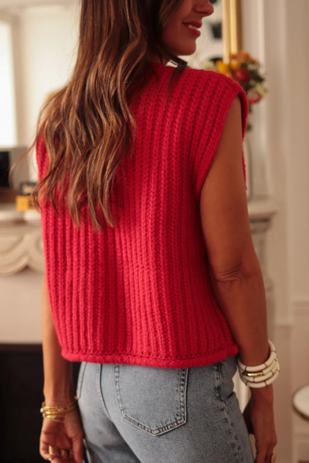 Fiery Red Sweater Vest-Podos Boutique, a Women's Fashion Boutique Located in Calera, AL