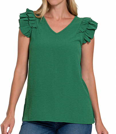 Ruffle Sleeve Top-Short Sleeves-Podos Boutique, a Women's Fashion Boutique Located in Calera, AL