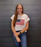 American Flag Tee-Fashion Tops-Podos Boutique, a Women's Fashion Boutique Located in Calera, AL