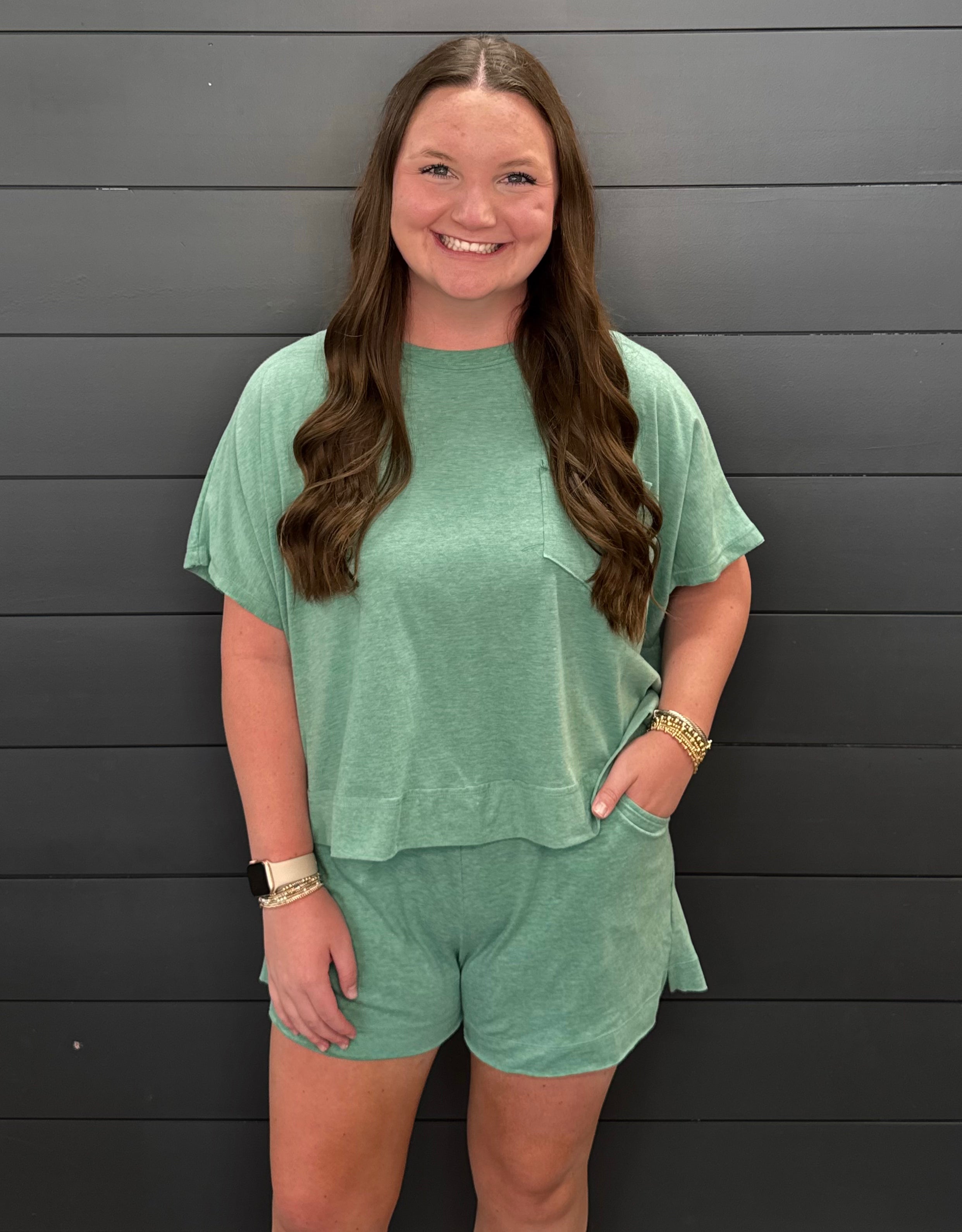 Exposed Seam Box Top Short Set-Sets-Podos Boutique, a Women's Fashion Boutique Located in Calera, AL