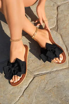 Black Bow Summer Flats-shoe-Podos Boutique, a Women's Fashion Boutique Located in Calera, AL