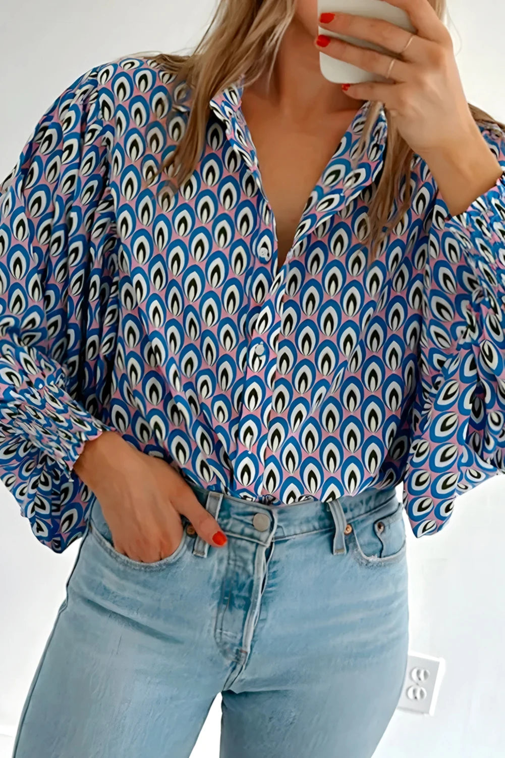 "Abstractly" the Sky is Blue-Fashion Tops-Podos Boutique, a Women's Fashion Boutique Located in Calera, AL