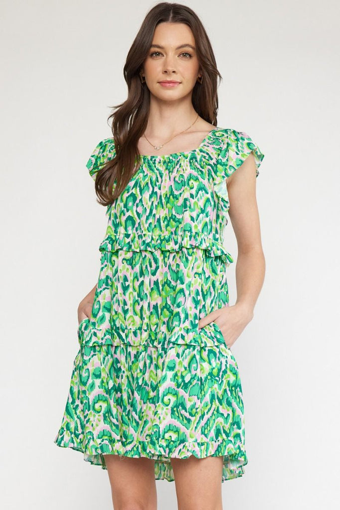 Square Neck Ruffle Sleeve Dress-Short Dresses-Podos Boutique, a Women's Fashion Boutique Located in Calera, AL