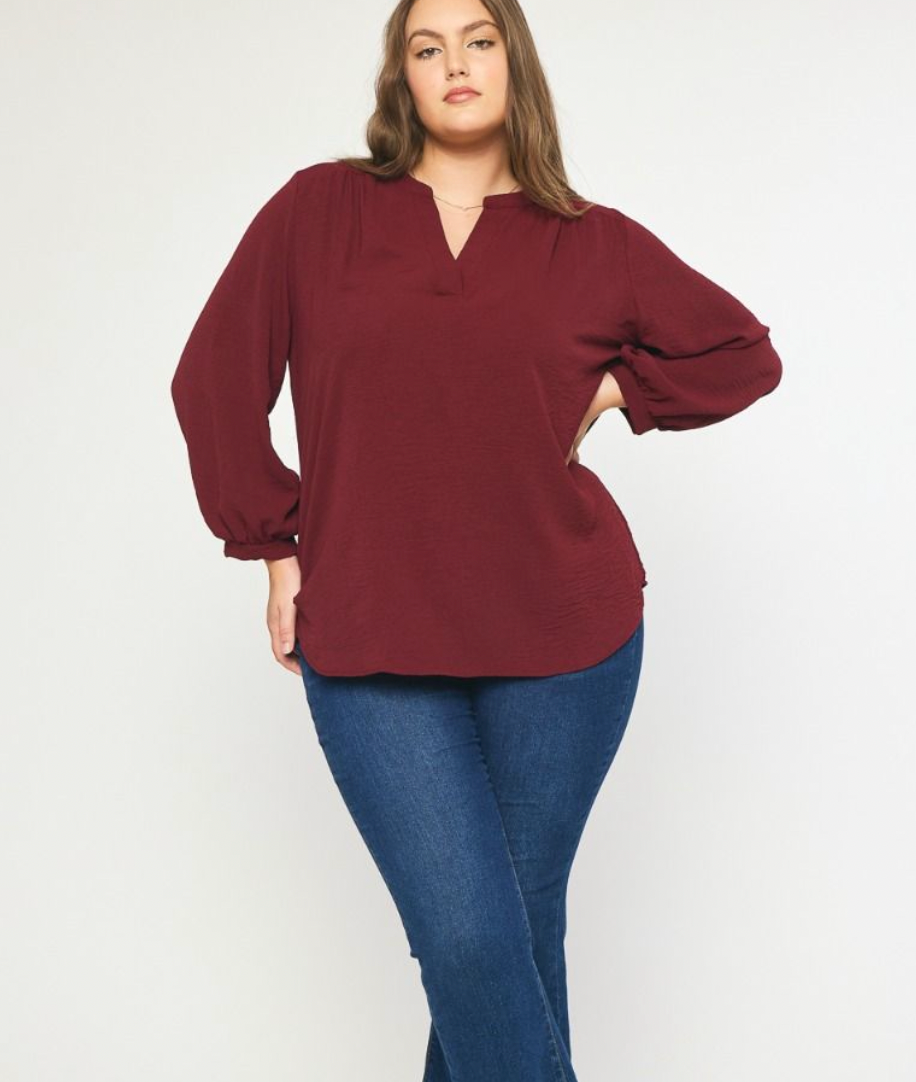 Lola V-Neck Top-Long Sleeves-Podos Boutique, a Women's Fashion Boutique Located in Calera, AL