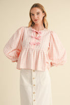 Gingham Peplum Top-Fashion Tops-Podos Boutique, a Women's Fashion Boutique Located in Calera, AL