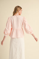 Gingham Peplum Top-Fashion Tops-Podos Boutique, a Women's Fashion Boutique Located in Calera, AL