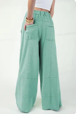 Mint Green Wide Leg Cargo-Pants-Podos Boutique, a Women's Fashion Boutique Located in Calera, AL