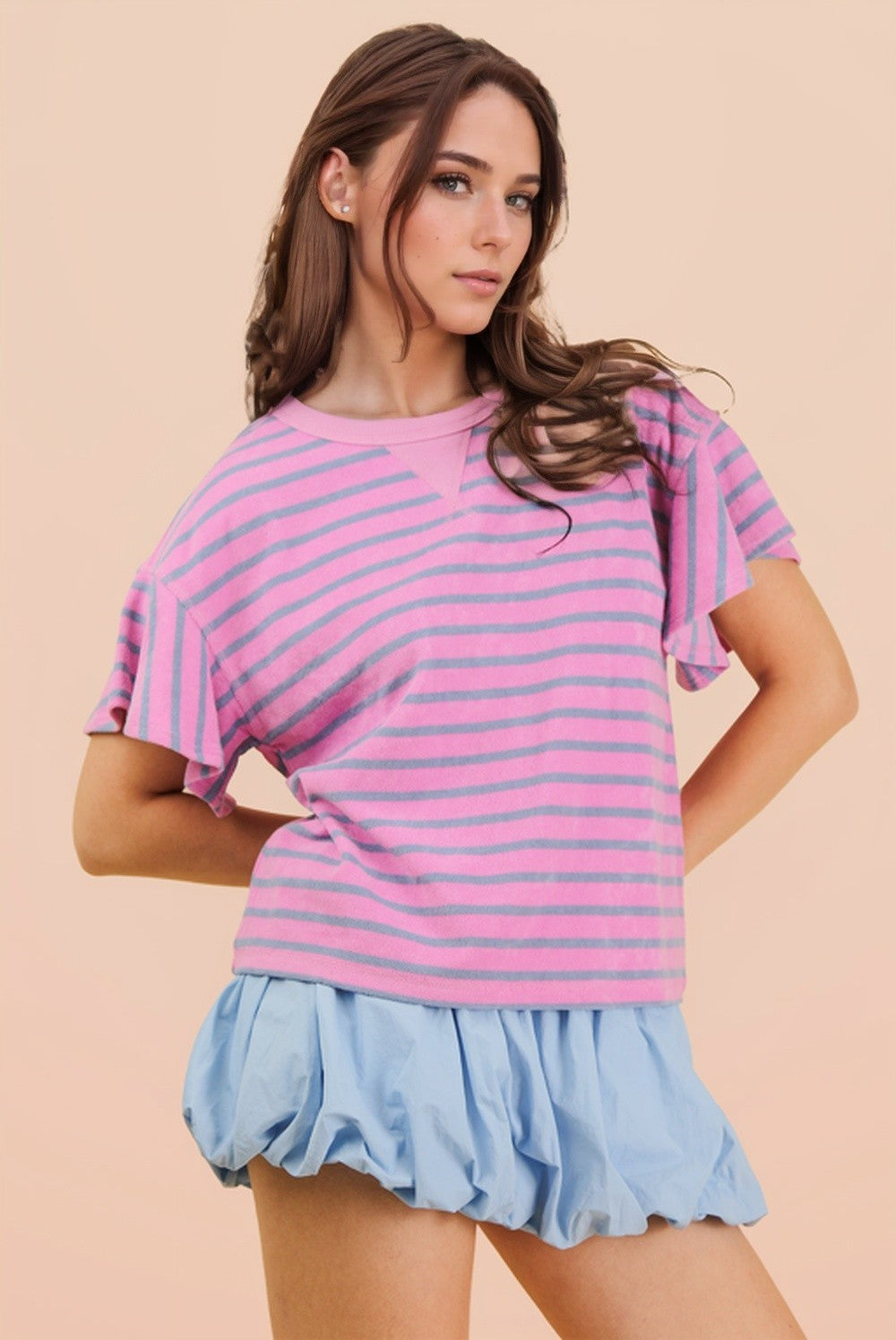 Oversized Ruffle Sleeve Top-Fashion Tops-Podos Boutique, a Women's Fashion Boutique Located in Calera, AL