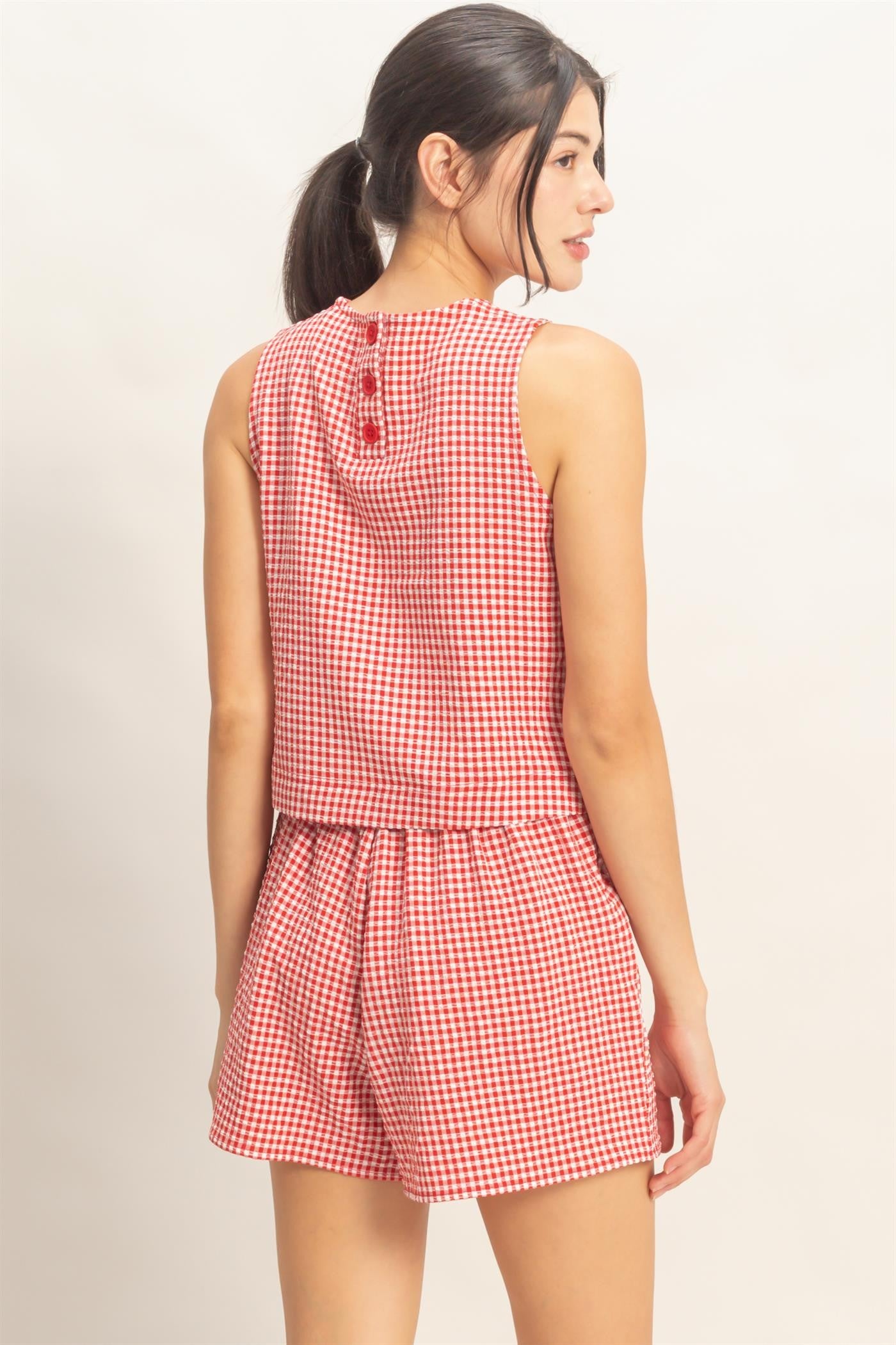 Gingham Sleeveless Top and Skort Set 2-Sets-Podos Boutique, a Women's Fashion Boutique Located in Calera, AL
