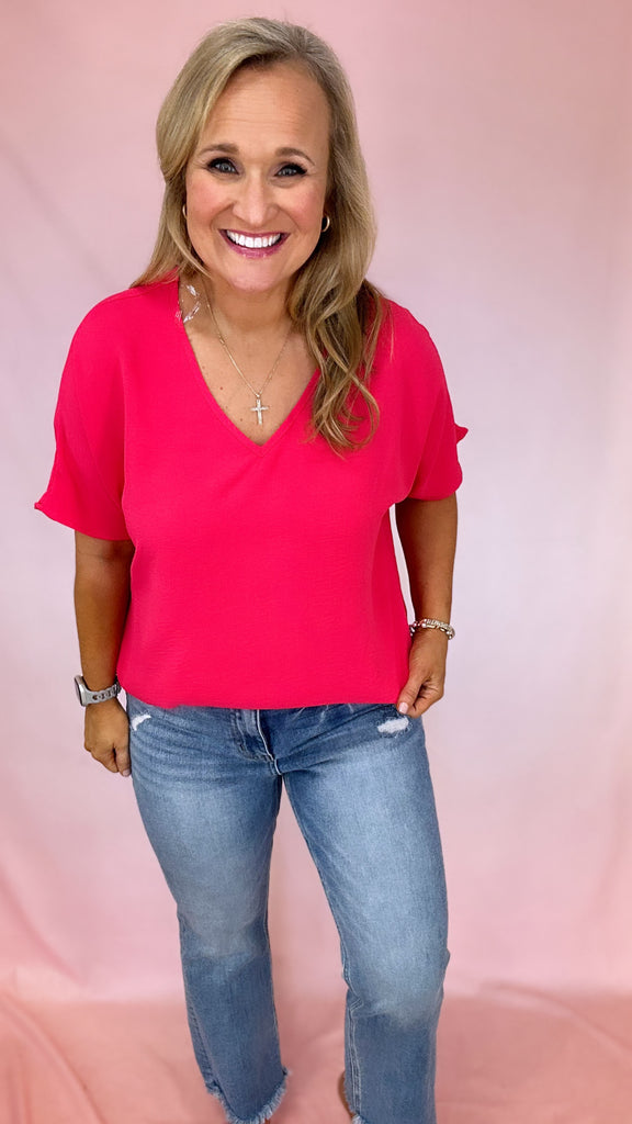 Jessie V-Neck Loose Top-Short Sleeves-Podos Boutique, a Women's Fashion Boutique Located in Calera, AL