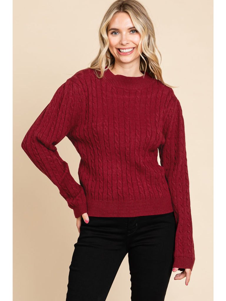 Solid cable knit sweater-Sweaters-Podos Boutique, a Women's Fashion Boutique Located in Calera, AL