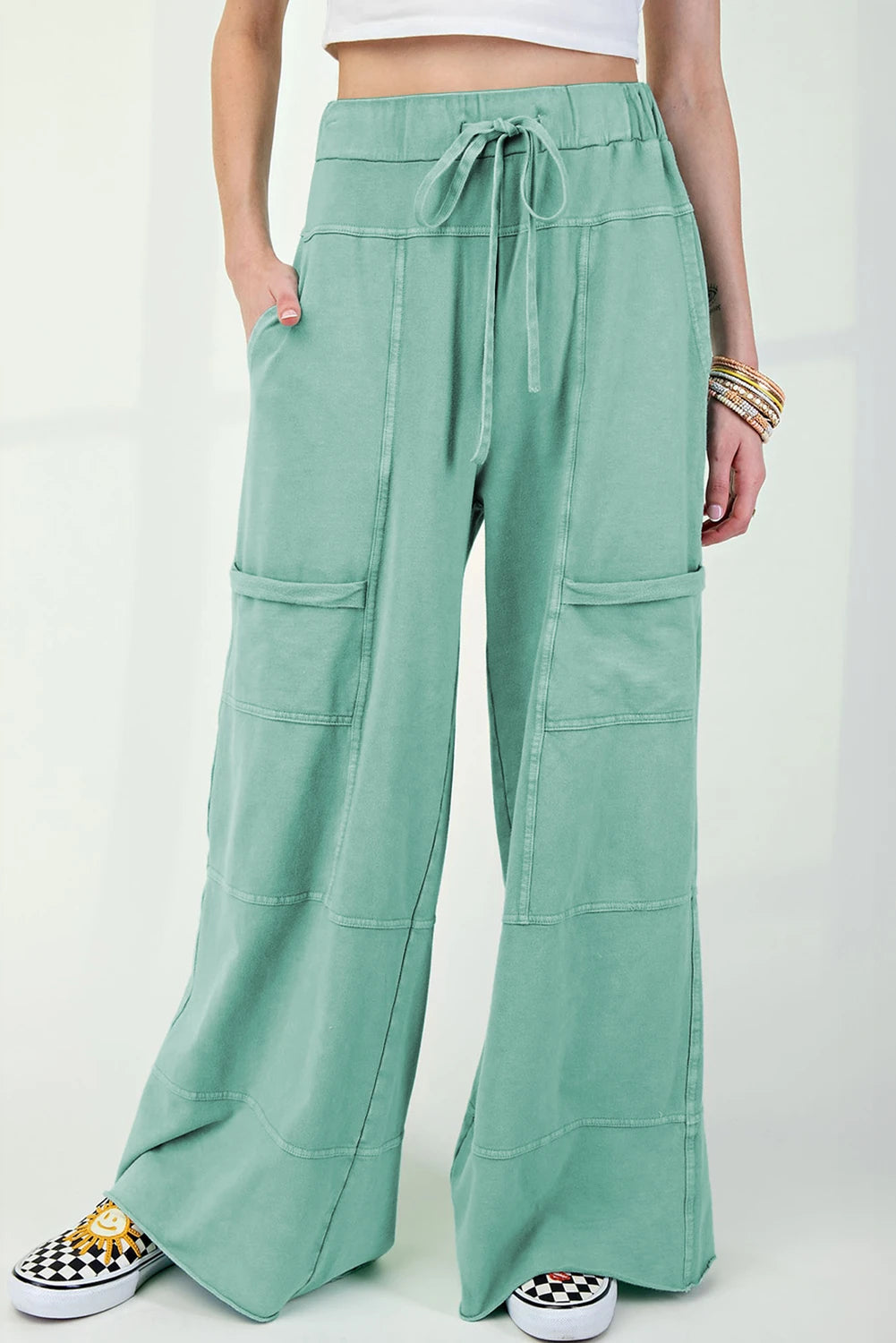 Mint Green Wide Leg Cargo-Pants-Podos Boutique, a Women's Fashion Boutique Located in Calera, AL