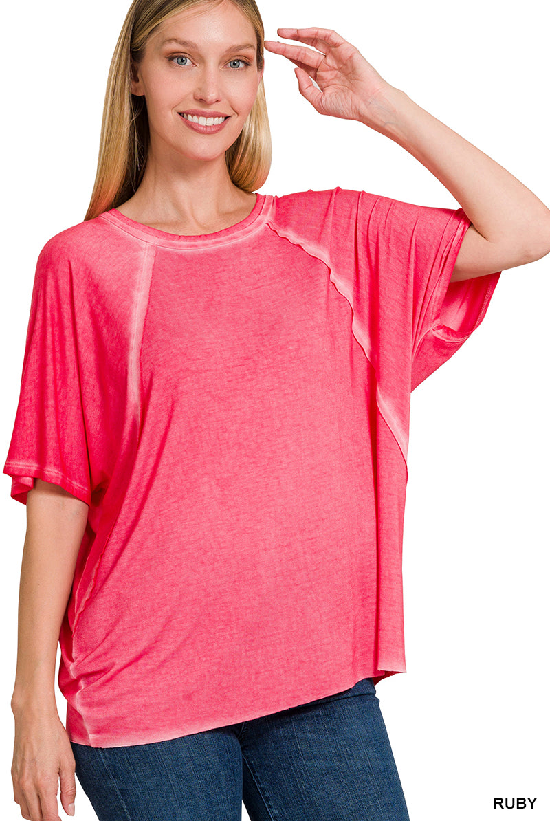Washed Dolman Boat Neck Top-Short Sleeves-Podos Boutique, a Women's Fashion Boutique Located in Calera, AL