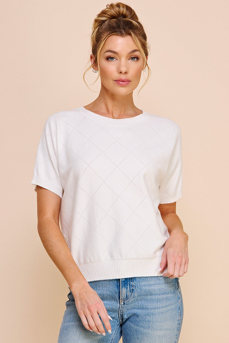 Diamond Pointelle Top-Fashion Tops-Podos Boutique, a Women's Fashion Boutique Located in Calera, AL