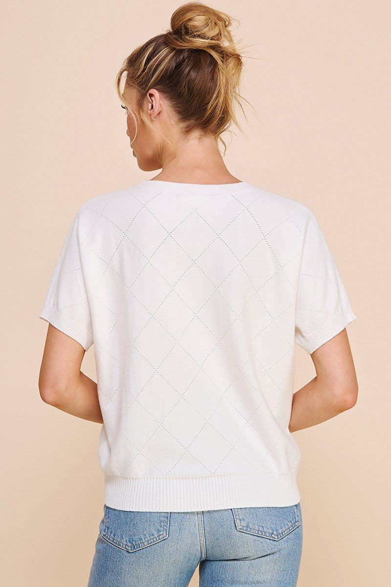 Diamond Pointelle Top-Fashion Tops-Podos Boutique, a Women's Fashion Boutique Located in Calera, AL
