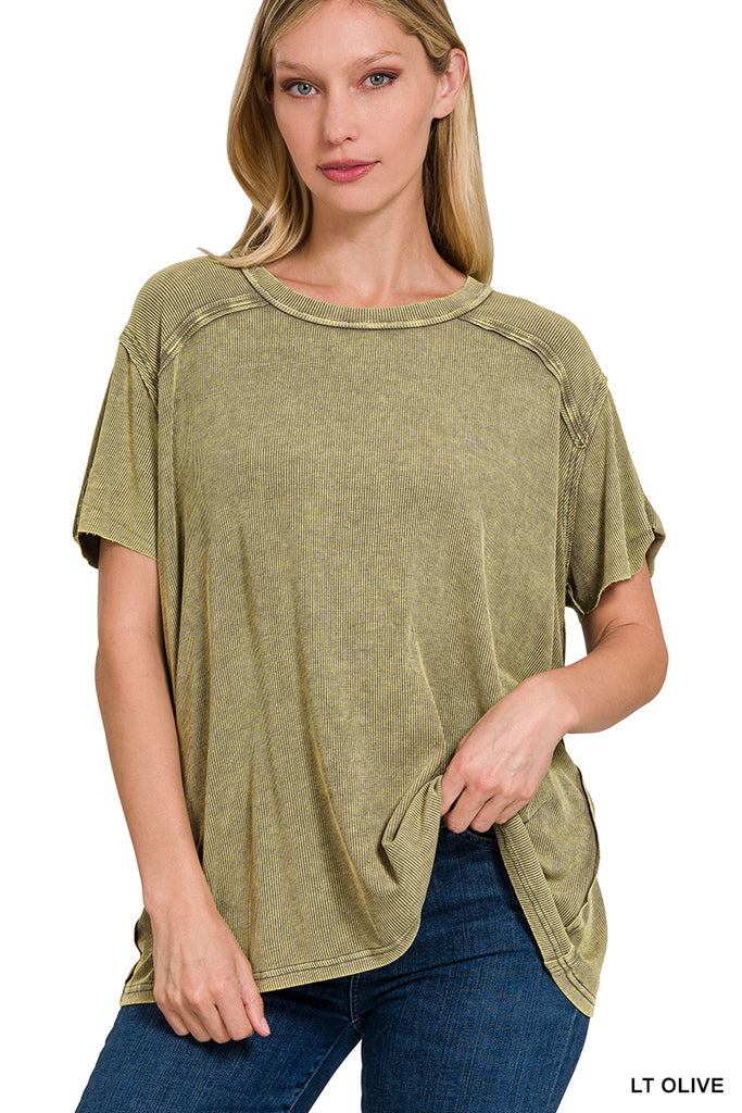 Washed Ribbed Boatneck Top-Boutique Items. - Boutique Apparel - Ladies - Top It Off - Fashion Tops-Podos Boutique, a Women's Fashion Boutique Located in Calera, AL