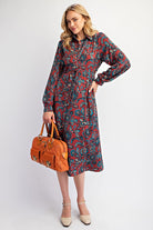 Fall Floral Dress-Midi Dresses-Podos Boutique, a Women's Fashion Boutique Located in Calera, AL