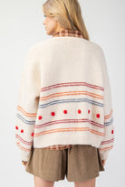 PomPom and Stripe Cardigan-Cardigans & Kimonos-Podos Boutique, a Women's Fashion Boutique Located in Calera, AL