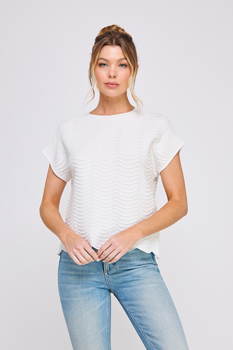 Scallop Pattern Relaxed Knit Top-Fashion Tops-Podos Boutique, a Women's Fashion Boutique Located in Calera, AL