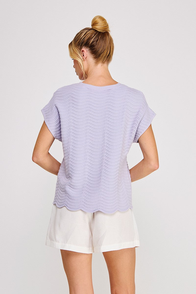 Scallop Pattern Relaxed Knit Top-Fashion Tops-Podos Boutique, a Women's Fashion Boutique Located in Calera, AL
